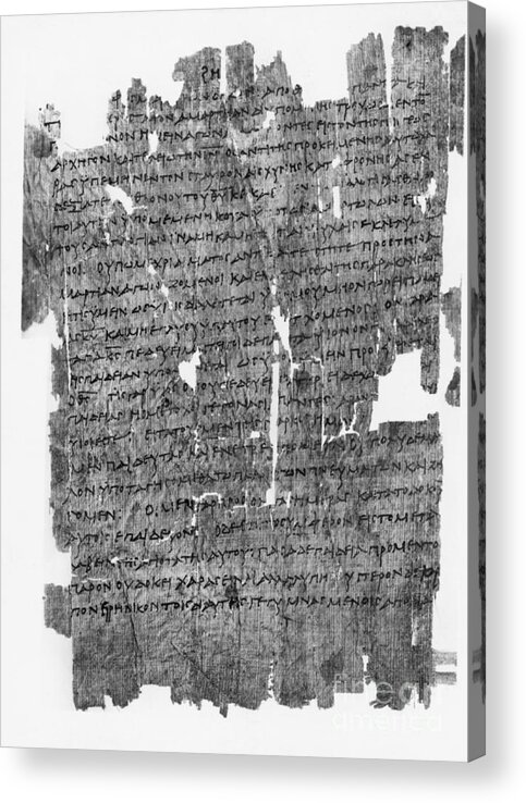 Ancient Acrylic Print featuring the photograph Papyrus Roll With Epistle To The Hebrews by Bettmann