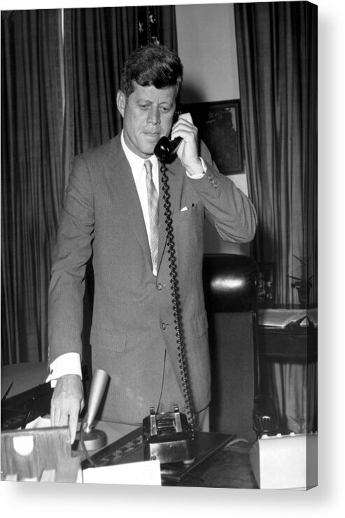 President Acrylic Print featuring the photograph President John F. Kennedy Phoning by Keystone-france