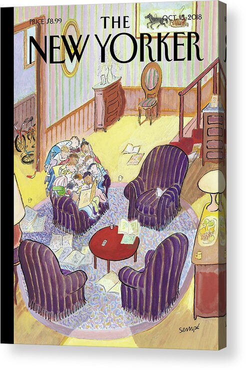 Reading Group Acrylic Print featuring the drawing Reading Group by Jean-Jacques Sempe