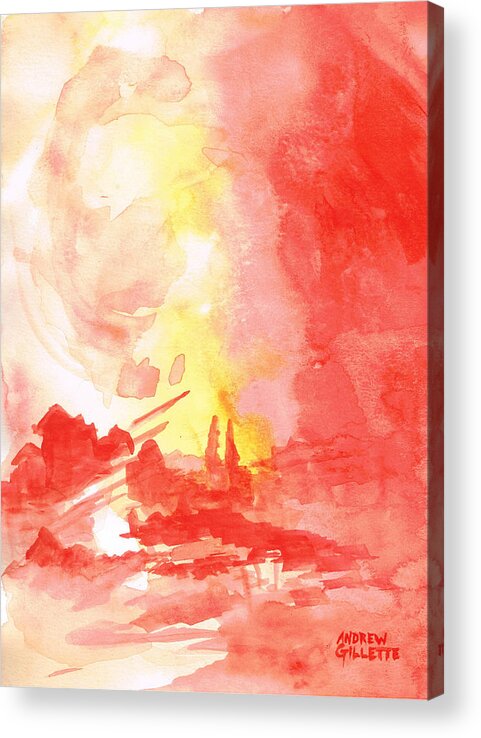 Red Acrylic Print featuring the painting Red Village Abstract 1 by Andrew Gillette