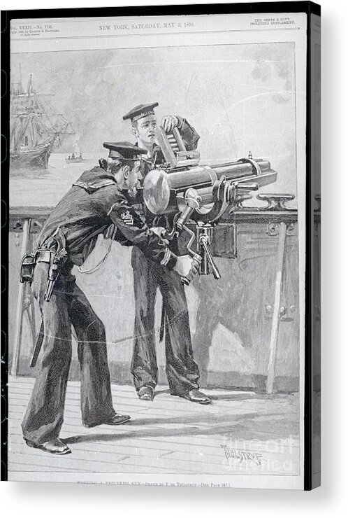 Working Acrylic Print featuring the photograph Sailors Firing Hotchkiss Gun by Bettmann