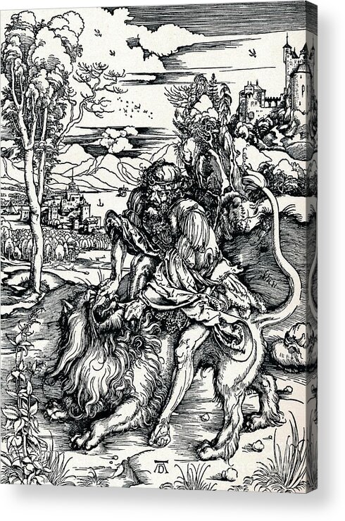 Killing Acrylic Print featuring the drawing Samson Rending The Lion, 1497 1906 by Print Collector