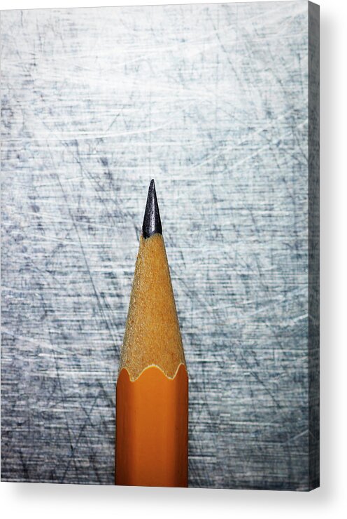 Sharp Acrylic Print featuring the photograph Sharpened Pencil On Stainless Steel by Ballyscanlon