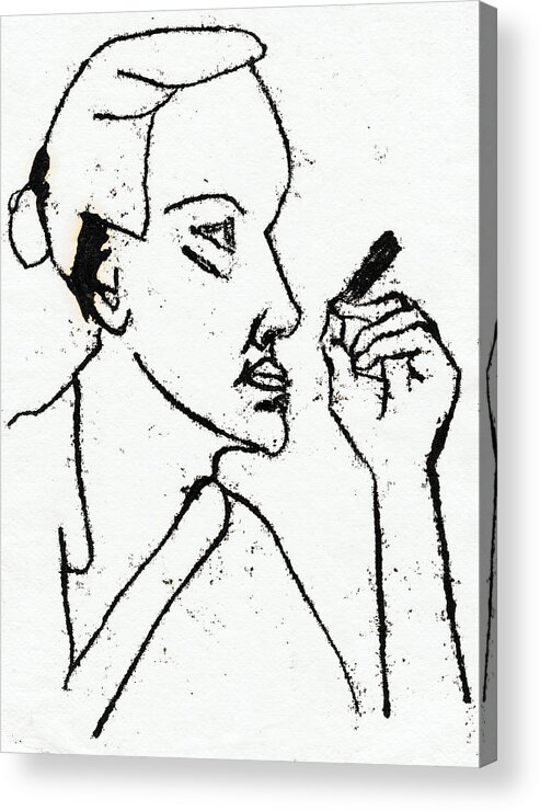 Smoking Acrylic Print featuring the drawing Smoking woman looking straight by Edgeworth Johnstone