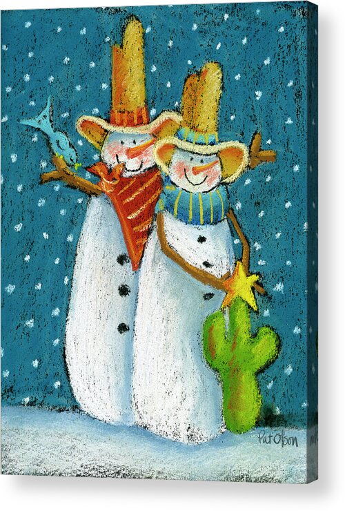 Snowman Cowboy Ii Acrylic Print featuring the painting Snowman Cowboy II by Pat Olson Fine Art And Whimsy