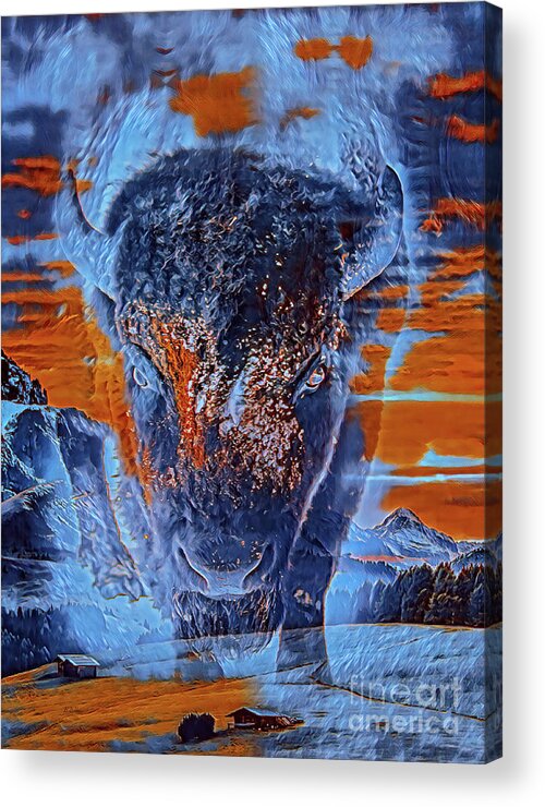 Buffalo Acrylic Print featuring the mixed media Spirit Of The Buffalo by DB Hayes