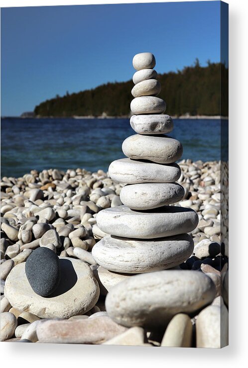 Spring Acrylic Print featuring the photograph Stacked Stones at Pebble Beach by David T Wilkinson