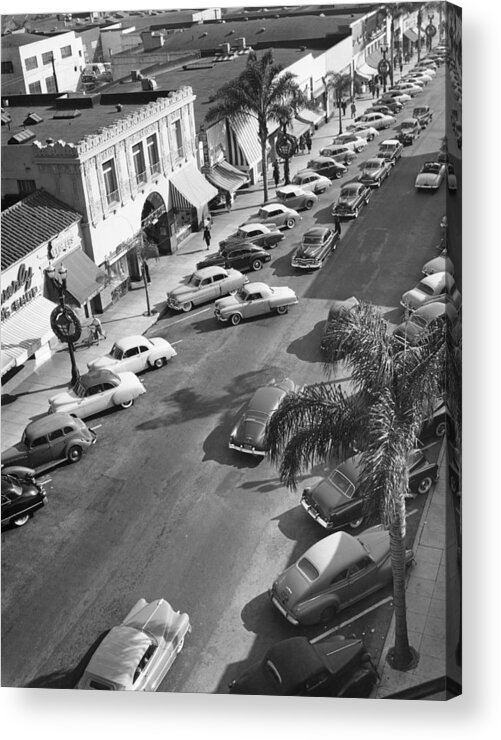 1950-1959 Acrylic Print featuring the photograph Street Scene With Cars Parked, Usa by Heritage Images