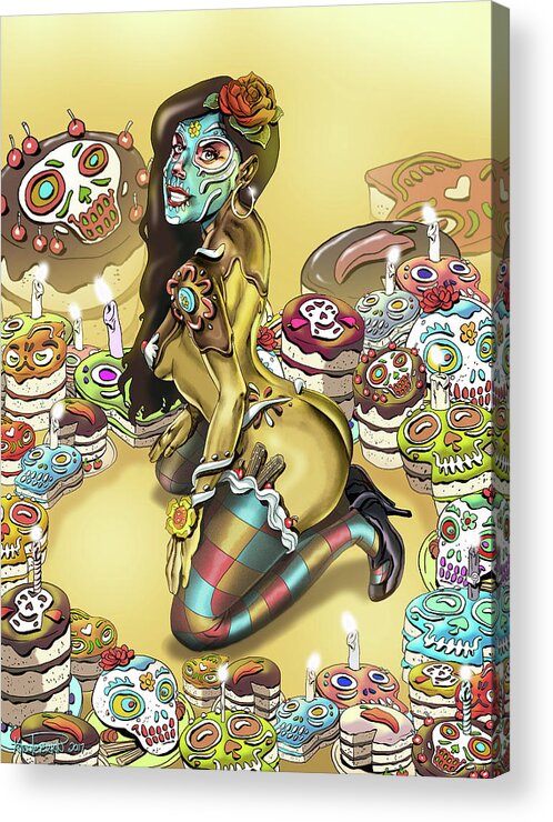 Cakes Acrylic Print featuring the digital art Sugar and Skulls by Kynn Peterkin