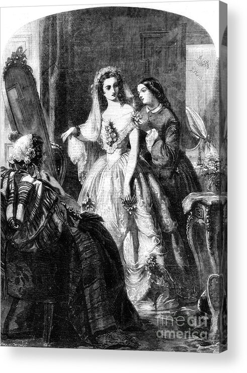 Engraving Acrylic Print featuring the drawing The Bride, 1856.artist Abraham Solomon by Print Collector