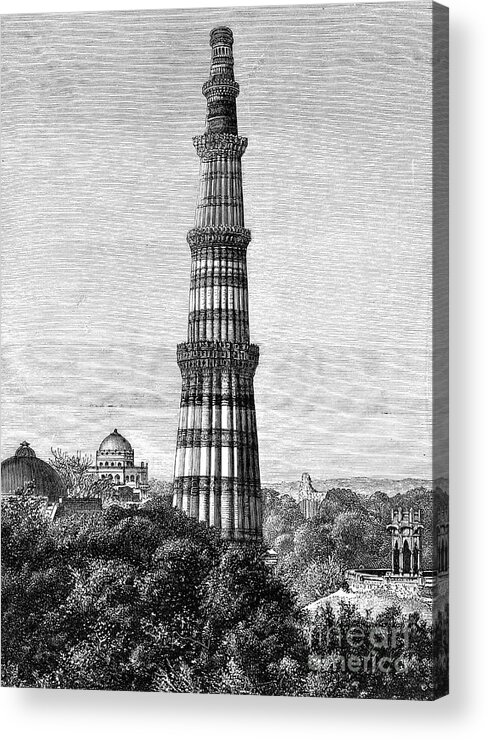 Engraving Acrylic Print featuring the drawing The Tower Of Kutar, Delhi, India, 1895 by Print Collector