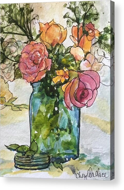 Mason Jar Acrylic Print featuring the painting This One is for You by Cheryl Wallace