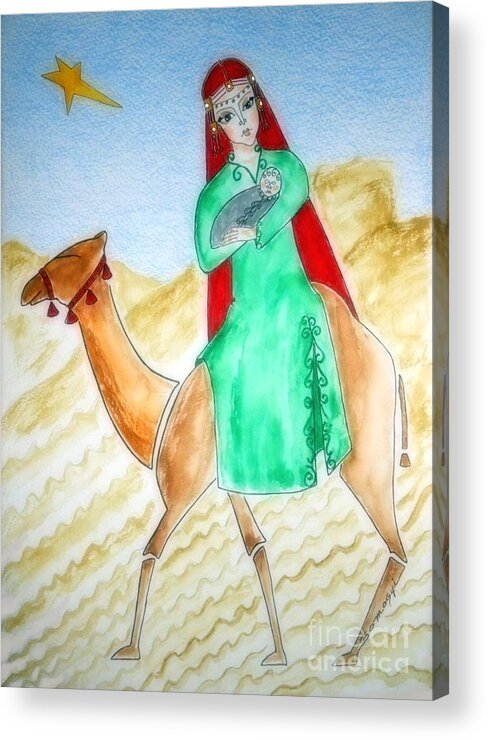 Camel Acrylic Print featuring the painting Through the Desert to Nazareth by Jayne Somogy