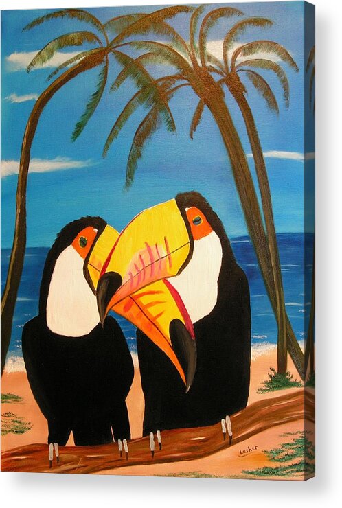 Toucan Acrylic Print featuring the painting Toucan Love by Jim Lesher