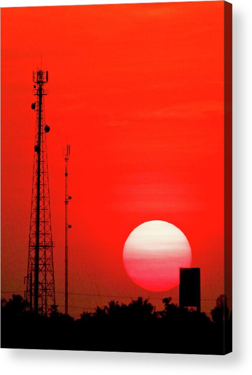 Outdoors Acrylic Print featuring the photograph Urban Sunset And Radiostation Tower by Rosita So Image