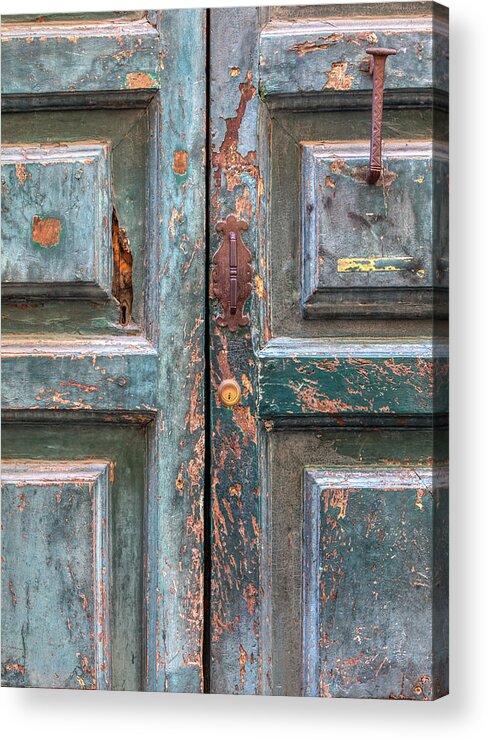 Cortona Acrylic Print featuring the photograph Weathered Rustic Green Door of Cortona by David Letts