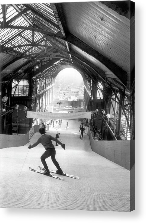 Paris Acrylic Print featuring the photograph Winter Sports At The Halles In Paris by Keystone-france