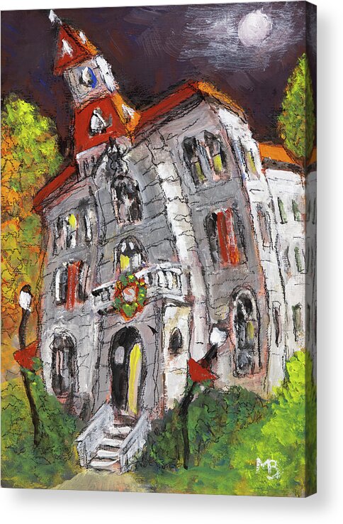 Courthouse Acrylic Print featuring the painting Wonky Courthouse by Mike Bergen