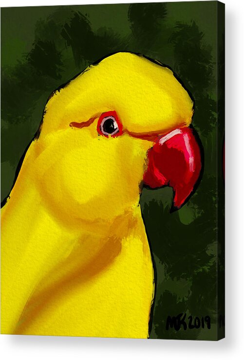 Birds Acrylic Print featuring the digital art Yellow Parrot by Michael Kallstrom