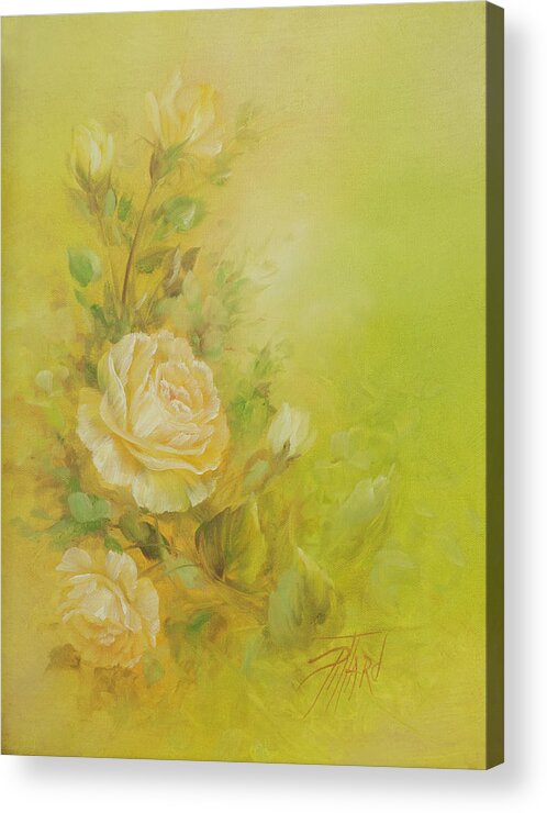 Flowers Acrylic Print featuring the painting Yellow Roses Vignette by Lynne Pittard