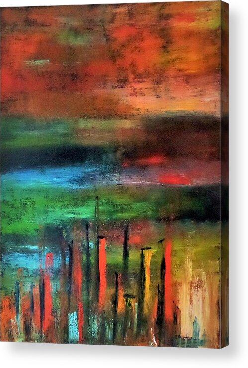 Abstract Painting Acrylic Print featuring the painting Far from Beyond The City Lights #1 by Jarek Filipowicz