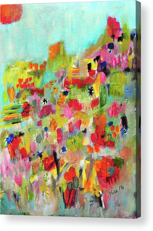 Flower Fields Acrylic Print featuring the mixed media I Choose Happiness #1 by Haleh Mahbod