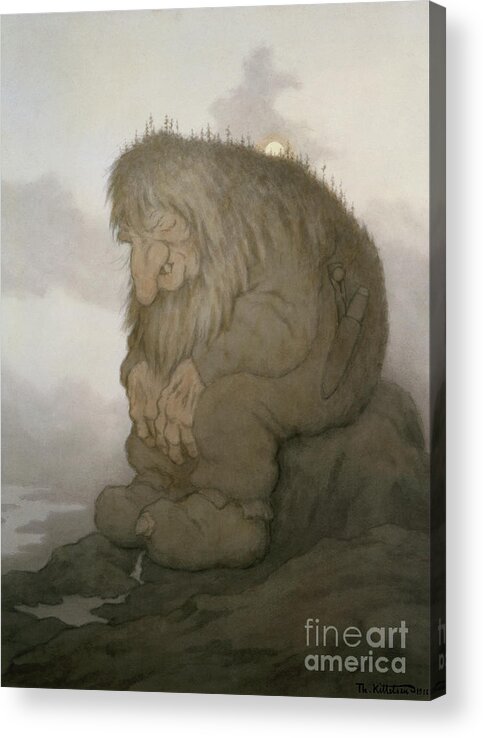 Theodor Kittelsen Acrylic Print featuring the painting The troll that wonders how old he is #2 by O Vaering