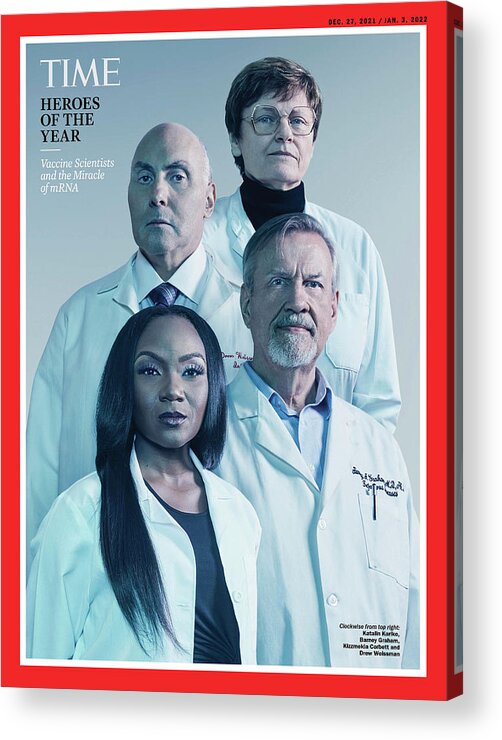 Time Heroes Of The Year Acrylic Print featuring the photograph 2021 Heroes of the Year - Vaccine Scientists by Photographs by Mattia Balsamini for TIME