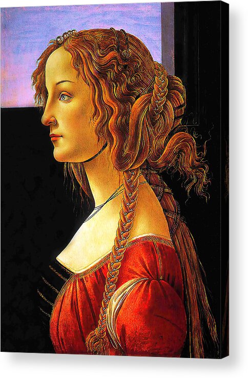 Portrait Acrylic Print featuring the photograph Portrait of a Young Woman In a Red Dress by Sandro Botticelli