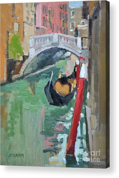 Gondola Acrylic Print featuring the painting A Gondolier and his Gondola, Venice, Italy by Paul Strahm