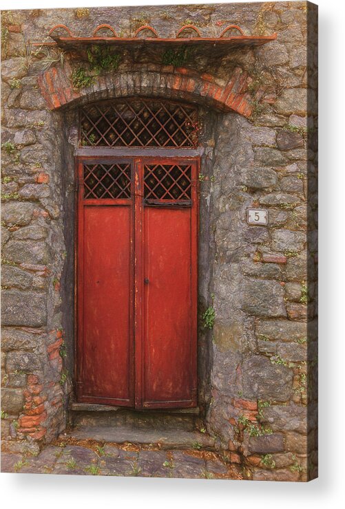 Tuscany Acrylic Print featuring the photograph A Very Handsome Red Door by Marcy Wielfaert