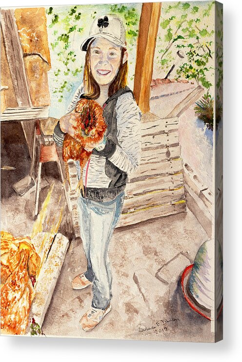 Chicken Acrylic Print featuring the painting Addie's Red Hen by Barbara F Johnson