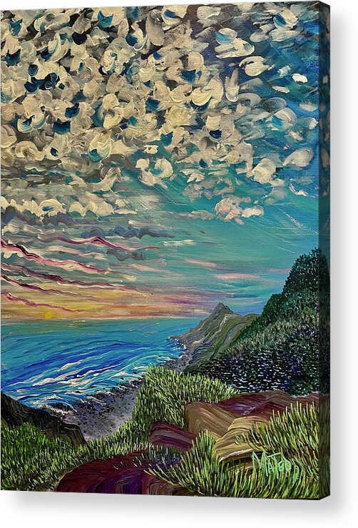 Santa Barbara. Seascape. Coast. Coastline. California Coast. Southern California. Acrylic Print featuring the painting After the rain. Santa Barbara, California. by ArtStudio Mateo