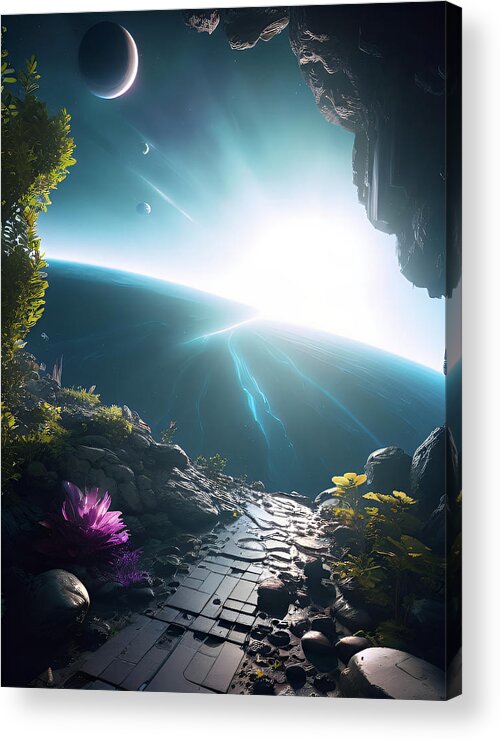 To The Deepest Hidden Depths Of The Subconscious And Beyond The Outer Limits Of Space Acrylic Print featuring the digital art At The World's End by Tricky Woo