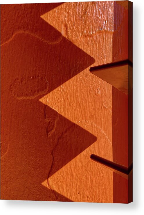 Shadows Acrylic Print featuring the photograph Aztec Shadows #1 - venetian blind shadow at a Mexican restaurant on orange wall by Peter Herman