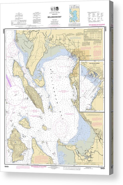 Bellingham Bay Washington Acrylic Print featuring the digital art Bellingham Bay Washington, Noaa Chart 18424 by Nautical Chartworks