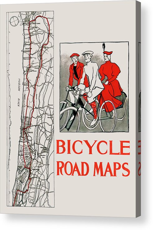 Maps Acrylic Print featuring the digital art Bicycle Road Maps, c.1900 by Chuck Mountain