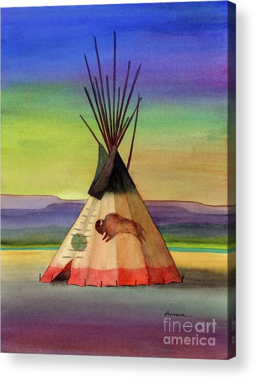 Tipi Acrylic Print featuring the painting Bison Tepee 3 by Hailey E Herrera