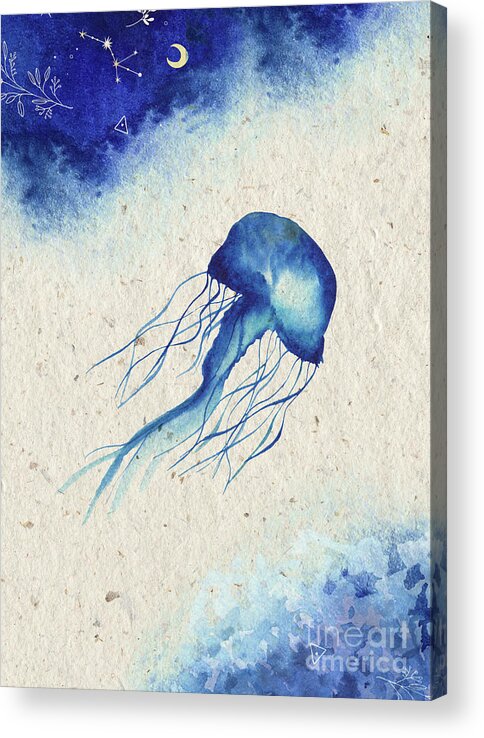 Blue Jellyfish Acrylic Print featuring the painting Blue Jellyfish by Garden Of Delights