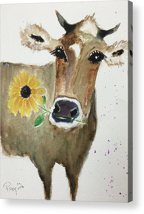Cow Painting Acrylic Print featuring the painting Bonnie Cow by Roxy Rich
