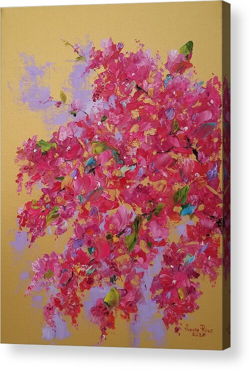 Bougainvillea Acrylic Print featuring the painting Bougainvillea on Gold by Judith Rhue