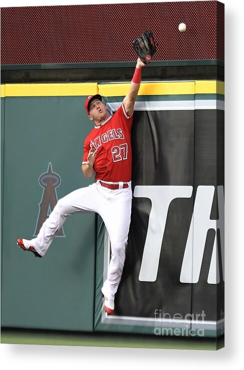 Second Inning Acrylic Print featuring the photograph Brandon Belt and Mike Trout by John Mccoy