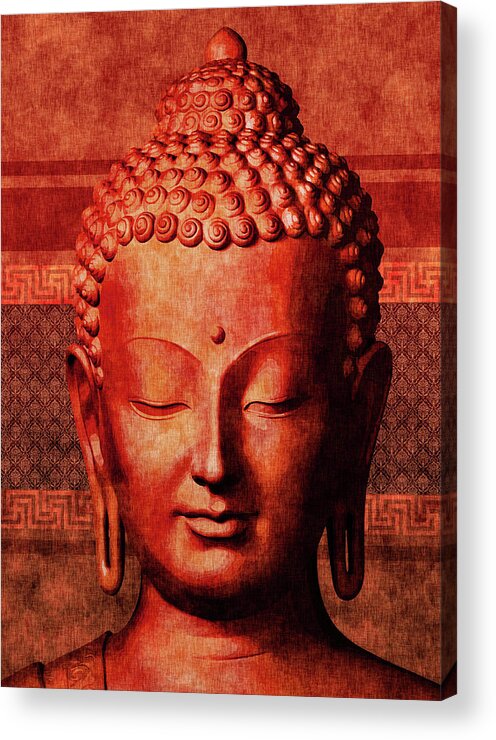 Buddha Acrylic Print featuring the mixed media Buddha - Crimson Stillness by Studio Grafiikka
