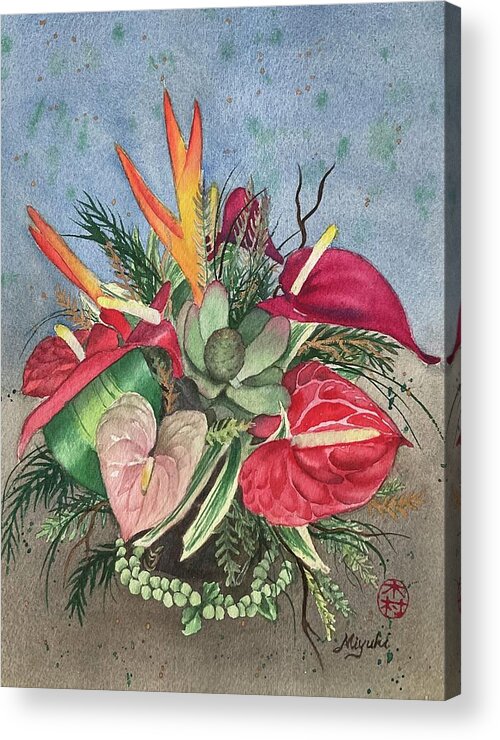 Anthurium Acrylic Print featuring the painting Tropical Bouquet by Kelly Miyuki Kimura