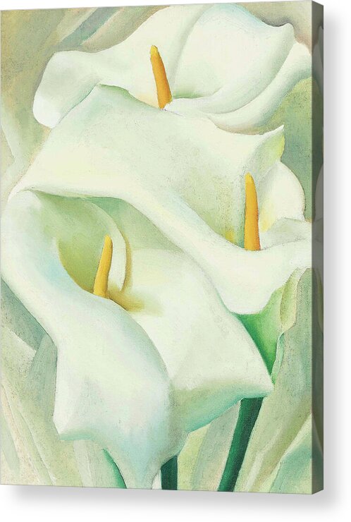 Georgia O'keeffe Acrylic Print featuring the painting Calla lilies - Modernist flower painting by Georgia O'Keeffe