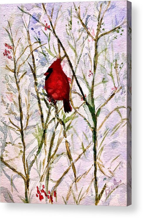 Cardinal Acrylic Print featuring the painting Cardinal by Deb Stroh-Larson