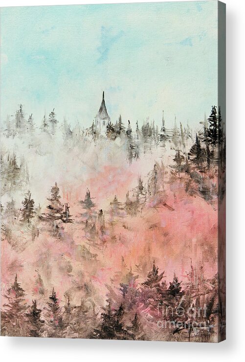 Cathedral Acrylic Print featuring the painting Cathedral in the Clouds by Zan Savage