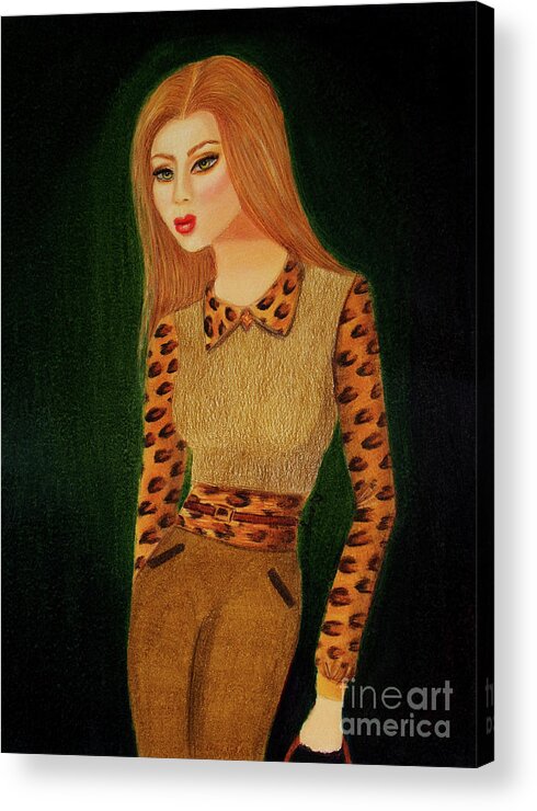 Dorothy Lee Art Acrylic Print featuring the painting Chelsea Girl Autumn Pants Suit by Dorothy Lee
