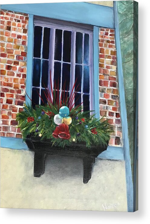 Holiday Acrylic Print featuring the painting Christmas Window Box by Deborah Naves