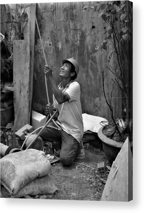 Construction Acrylic Print featuring the photograph Construction worker with the rope by Robert Bociaga